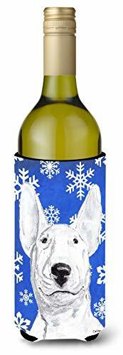 Caroline&#39;s Treasures Sc9604Literk Bull Terrier Blue Snowflake Winter Wine Bottle Beverage Insulator Beverage Insulator Hugger, Wine Bottle, Multicolor