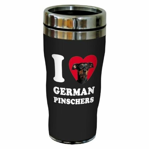 Tree-Free Greetings I Heart German Pinschers Sip &#39;N Go Stainless Lined Travel Tumbler, 16-Ounce, Black and Tan