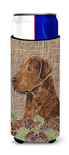 Caroline&#39;s Treasures Ss4108Muk Curly Coated Retriever On Faux Burlap With Pine Cones Ultra Beverage Insulators For Slim Cans, Slim Can, Multicolor