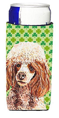 Caroline&#39;s Treasures Sc9723Muk Red Miniature Poodle Lucky Shamrock St. Patrick&#39;s Day Ultra Beverage Insulators For Slim Cans, Slim Can, Multicolor