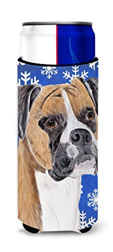 Caroline&#39;s Treasures Sc9390Muk Boxer Winter Snowflakes Holiday Ultra Beverage Insulators For Slim Cans, Slim Can, Multicolor