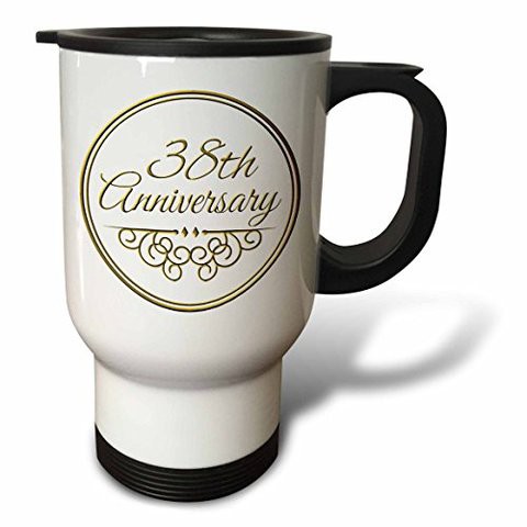 3Drose38Th Anniversary Gift Gold Text For Celebrating Wedding Anniversaries Stainless Steel&quot; Travel Mug, 14 Oz, Multicolor