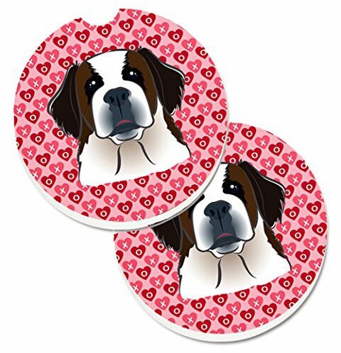 Caroline&#39;s Treasures BB5316CARC Saint Bernard Hearts Set of 2 Cup Holder Car Coasters, Large, multicolor