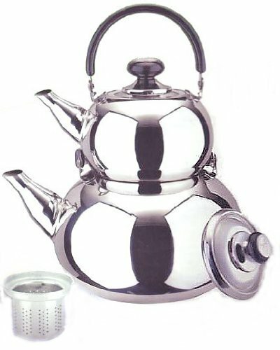 18/10 STAINLESS STEEL TURKISH SAMOVAR STYLE DOUBLE TEA KETTLE &amp; POT by overstockedkitchen