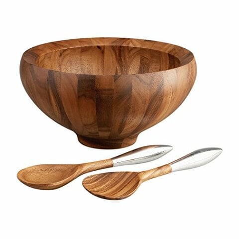 Nambe Yaro Acacia-Wood Salad Bowl with 2 Servers