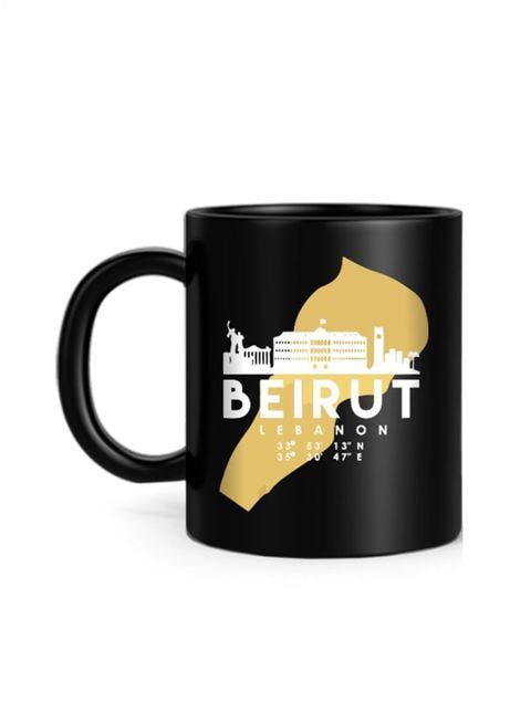 FMstyles Beirut Lebanon Skyline Map Art Printed Mug Black 10 cm