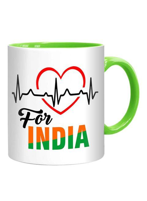 FMstyles Heart Beats For India Mug White/Black/Green 10 cm