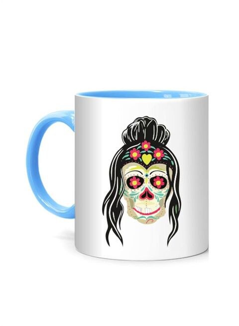 FMstyles Woman Skull Design Printed Mug White/Blue 10 cm