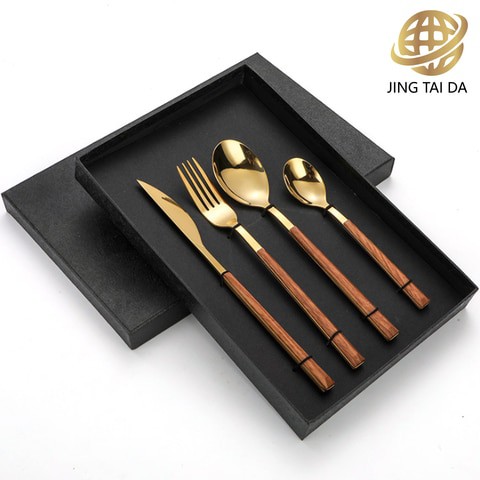 4 Piece Gold Silverware Set,  Stainless Steel Flatware Set Including Knife Fork Spoon, Kitchen Utensil Set, Tableware Cutlery Set For Home, Restaurant, Dishwasher Safe.