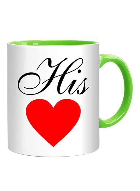 FMstyles His Heart Printed Mug White/Red/Green 10 cm