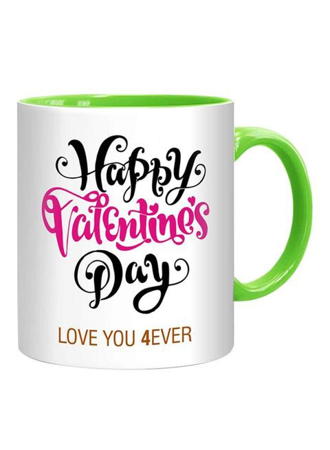 FMstyles Happy Valentines Day Mug White/Black/Green 10 cm