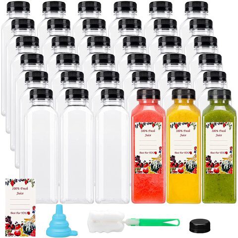 Lavish 36Pcs 12Oz Empty Plastic Juice Bottles With Caps, Reusable Clear Bulk Beverage Containers With Black Tamper Evident Lids For Juice, Milk And Other Beverages