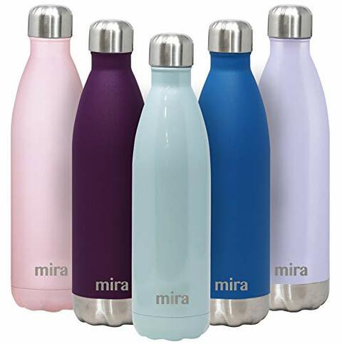 MIRA 25 Oz Stainless Steel Vacuum Insulated Water Bottle - Double Walled Cola Shape Thermos - 24 Hours Cold, 12 Hours Hot - Reusable Metal Water Bottle - Leak-Proof Sports Flask - Pearl Blue