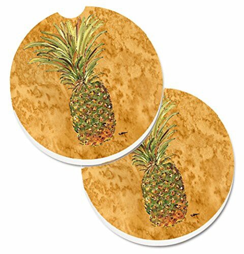 Caroline&#39;s Treasures 8654CARC Pineapple Set of 2 Cup Holder Car Coasters, Large, multicolor