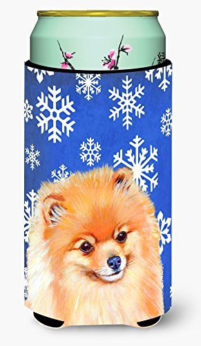 Caroline&#39;s Treasures Lh9305Tbc Pomeranian Winter Snowflakes Holiday Tall Boy Beverage Insulator Beverage Insulator Hugger, Tall Boy, Multicolor