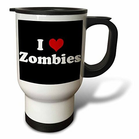 3dRose I Love Zombies Stainless Steel Travel Mug, 14-Ounce