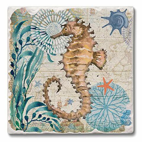 Counter Art Monterey Bay-Seahorse Absorbent Tumbled Tile Coasters, Set of 4