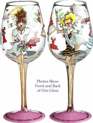 Bottom&#39;s Up 15-Ounce Bridesmaid Handpainted Wine Glass