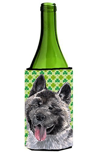 Caroline&#39;s Treasures Sc9483Literk Akita St. Patrick&#39;s Day Shamrock Wine Bottle Beverage Insulator Hugger, Wine Bottle, Multicolor