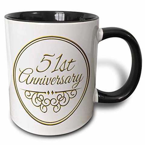 3Drose 51St Anniversary Gift Mug, 11 Oz, Black