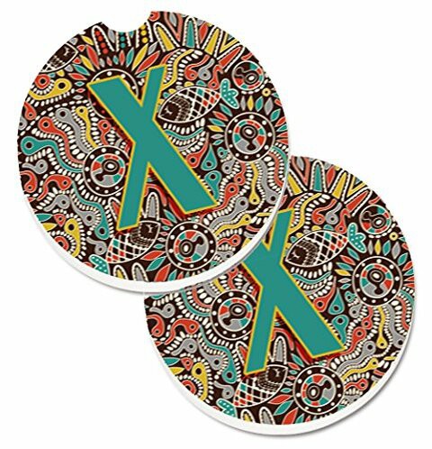 Caroline&#39;s Treasures CJ2013-XCARC Letter X Retro Tribal Alphabet Initial Set of 2 Cup Holder Car Coasters, Large, multicolor