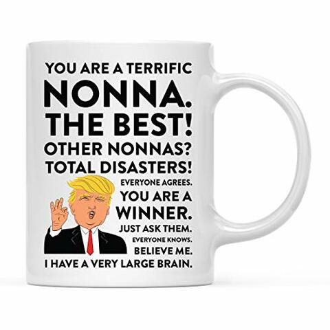 Andaz Press Funny President Donald Trump 11oz. Coffee Mug Gift, Terrific Nonna, 1-Pack, Hot Chocolate Christmas Birthday Drinking Cup Republican Political Satire for Family in Laws