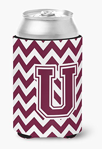 Caroline&#39;s Treasures Letter U Chevron Maroon And White Can Or Bottle Hugger, Multicolor