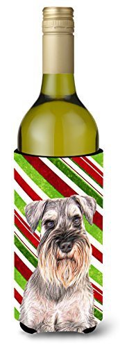 Caroline&#39;s Treasures Kj1172Literk Candy Cane Holiday Christmas Schnauzer Wine Bottle Beverage Insulator Hugger, Wine Bottle, Multicolor