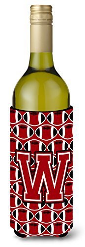 Caroline&#39;s Treasures Cj1073-Wliterk Letter W Football Red, Black And White Wine Bottle Beverage Insulator Hugger, Wine Bottle, Multicolor