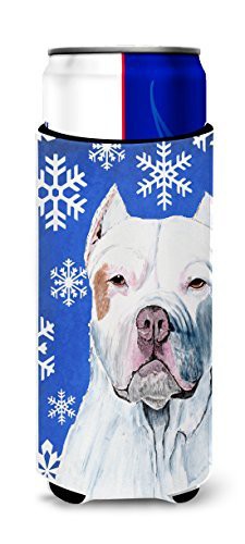 Caroline&#39;s Treasures Sc9381Muk Pit Bull Winter Snowflakes Holiday Ultra Beverage Insulators For Slim Cans, Slim Can, Multicolor