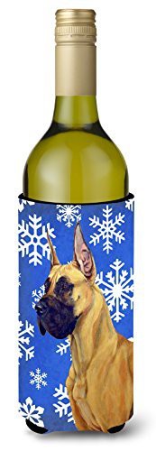 Caroline&#39;s Treasures Lh9265Literk Great Dane Winter Snowflakes Holiday Wine Bottle Beverage Insulator Beverage Insulator Hugger, Wine Bottle, Multicolor