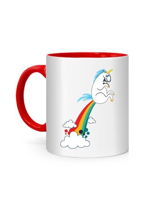 FMstyles funny unicorn fart rainbow cloud Printed Mug White/Red 10 cm