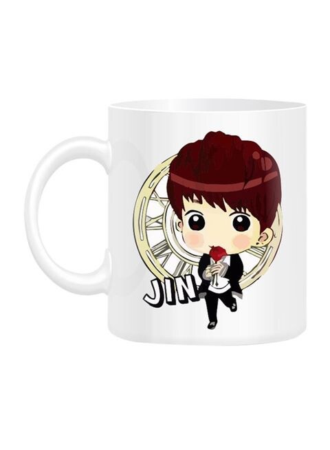 FMstyles Bts Member Jin Cartoon Printed Mug White 10 cm