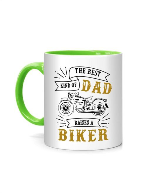 FMstyles The Best Kind of Dad Biker Printed Mug White/Green 10 cm