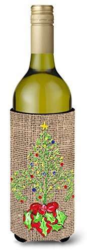 Caroline&#39;s Treasures 8745Literk Christmas Tree Fleur De Lis On Faux Burlap Wine Bottle Beverage Insulator Beverage Insulator Hugger, Wine Bottle, Multicolor