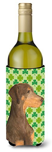 Caroline&#39;s Treasures Ss4410Literk Doberman St. Patrick&#39;s Day Shamrock Wine Bottle Beverage Insulator Beverage Insulator Hugger, Wine Bottle, Multicolor