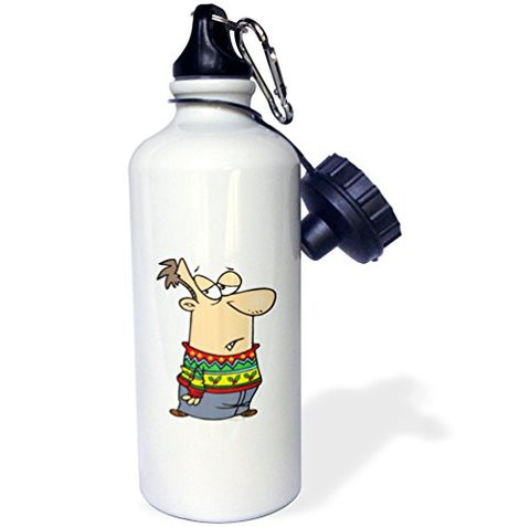 3DroseUgly Christmas Sweater Cartoon&quot; Sports Water Bottle, 21 Oz, White