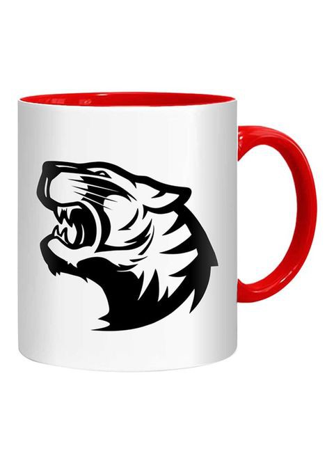 FMstyles Roaring Tiger Head Mug White/Black/Red 10 cm