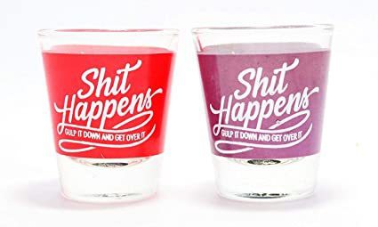 DecrOnn Shot Glass - Shit Happens Set of 2 Glasses Diwali Gift Set Birthday Gift for Men