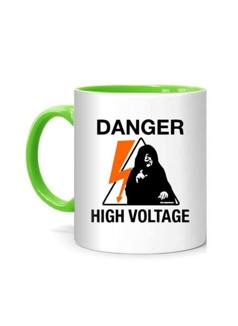 FMstyles Danger High Voltage Green Inner Mug Printed Mug White/Green 10 cm