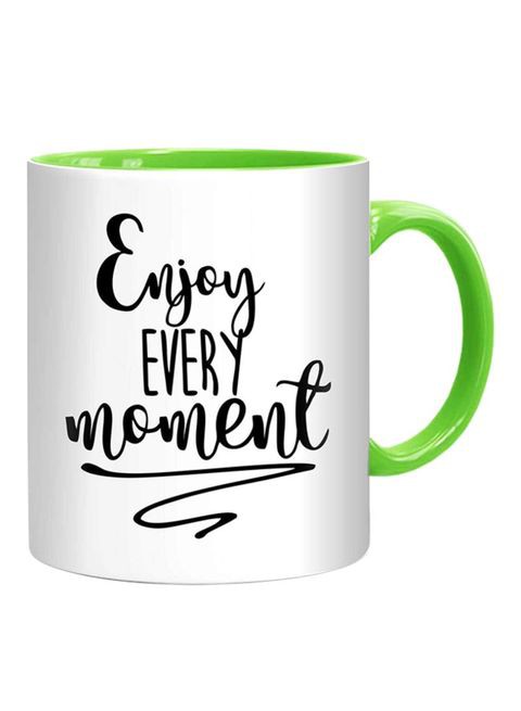 FMstyles Enjoy Every Moment Quote Mug White/Black/Green 10 cm