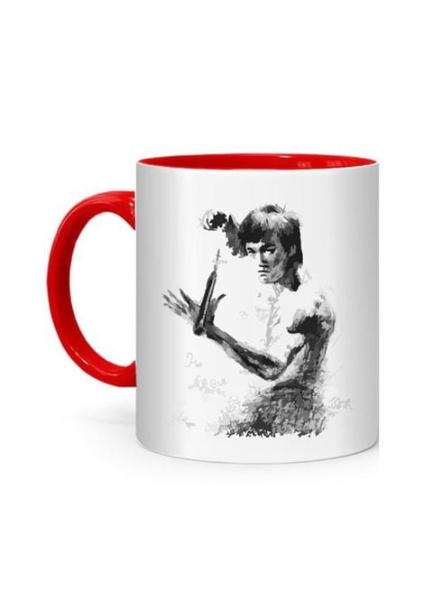 FMstyles Bruce Lee Action Sketch Printed Mug White/Red 10 cm