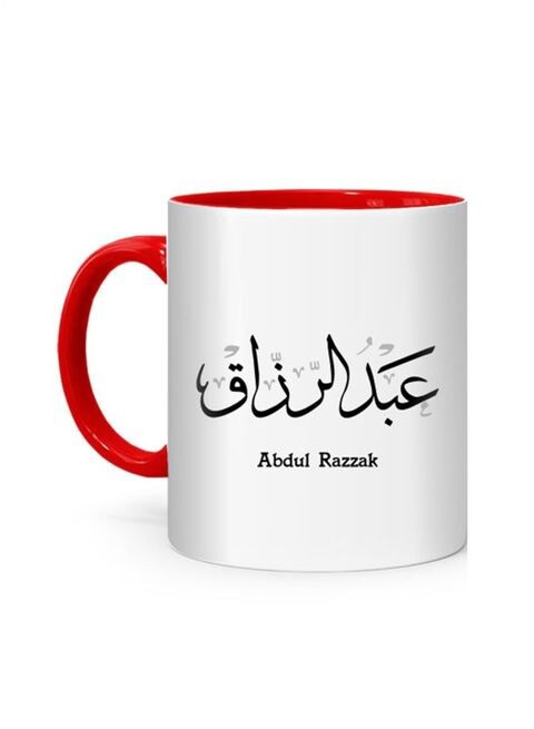 FMstyles Arabic Calligraphy Name Abdul Razzak Printed Mug White/Red 10 cm