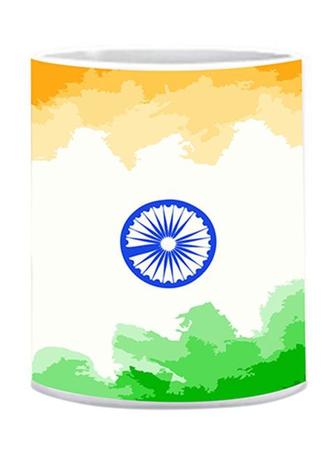 FMstyles Indian Flag Printed Mug White 10 cm