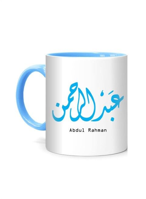 FMstyles Arabic Calligraphy Name Abdul Rahman Printed Mug White/Blue 10 cm