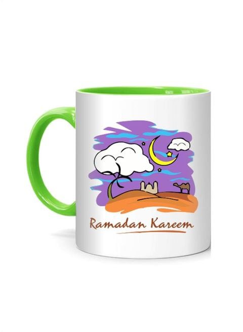 FMstyles Ramadan Kareem Paint Design Printed Mug White/Green 10 cm