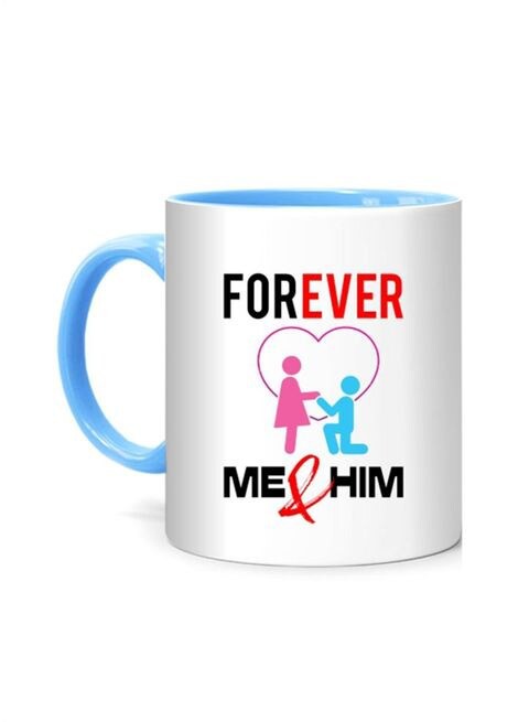 كوب بطبعة Forever Me and Him ، أبيض/أزرق 10 سم من FMstyles