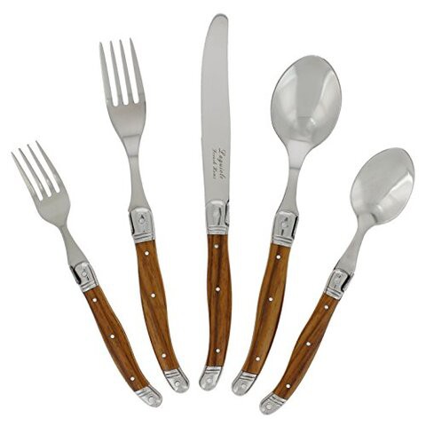 French Home Laguiole 20-Piece Silverware Set (Wood Grain) -Stainless Steel Cutlery Set- Dishwasher Safe, Luxurious Utensil Sets w/ Spoons, Forks, Knives - Knives, Spoons and Forks Set