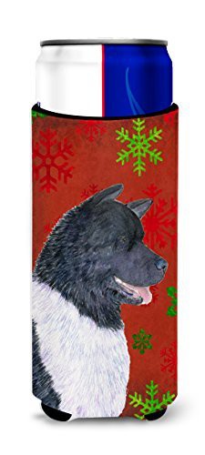 Caroline&#39;s Treasures Ss4728Muk Akita Red And Green Snowflakes Holiday Christmas Ultra Beverage Insulators For Slim Cans, Slim Can, Multicolor