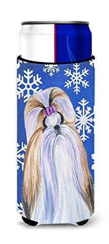 Caroline&#39;s Treasures Ss4603Muk Shih Tzu Winter Snowflakes Holiday Ultra Beverage Insulators For Slim Cans, Slim Can, Multicolor